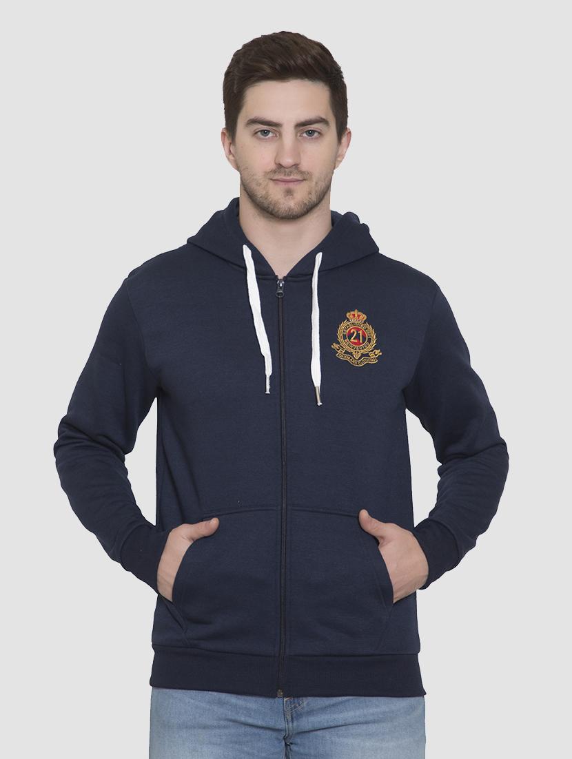 navy blue solid hooded casual jacket - 18184723 - Zoom Image - 1
