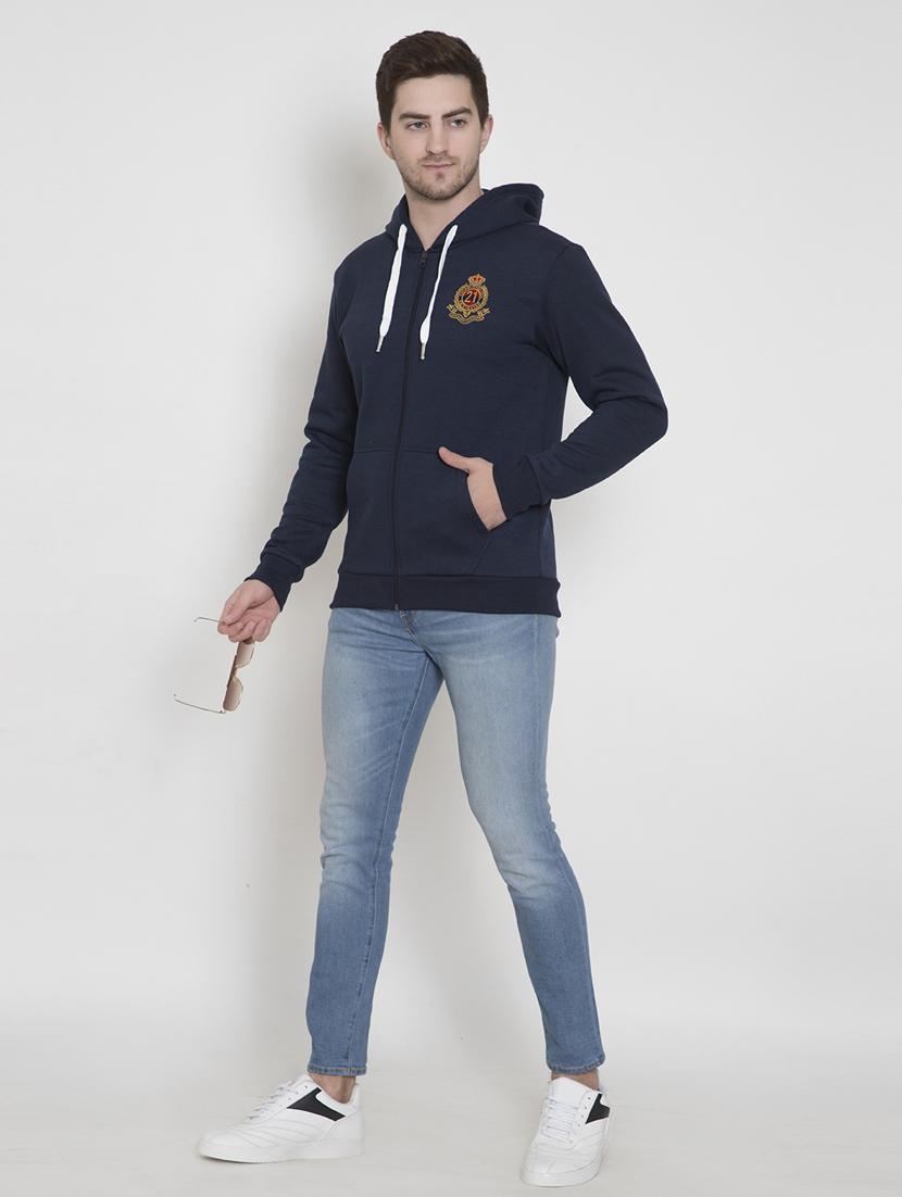 navy blue solid hooded casual jacket - 18184723 - Zoom Image - 4