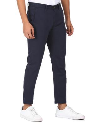 navy blue solid chinos casual trouser - 18186696 - Standard Image - 2