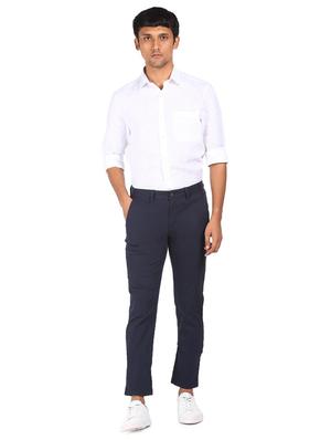 navy blue solid chinos casual trouser - 18186696 - Standard Image - 4
