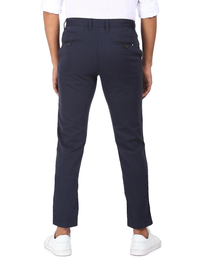 navy blue solid chinos casual trouser - 18186696 - Zoom Image - 3