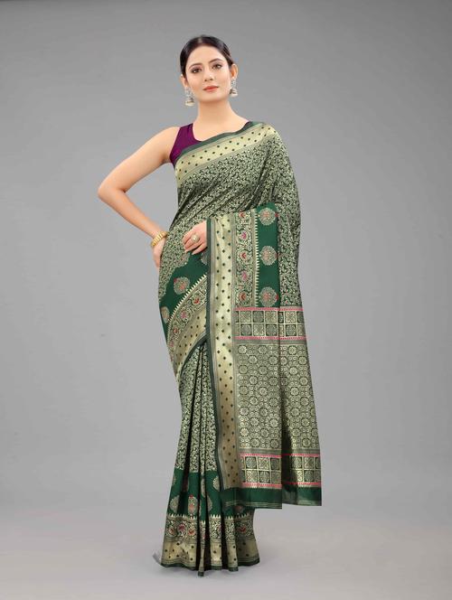 green art silk banarasi saree with blouse - 18187184 - Standard Image - 1