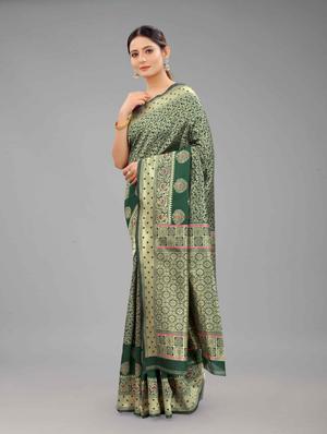 green art silk banarasi saree with blouse - 18187184 - Standard Image - 2