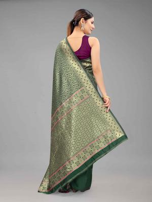 green art silk banarasi saree with blouse - 18187184 - Standard Image - 3