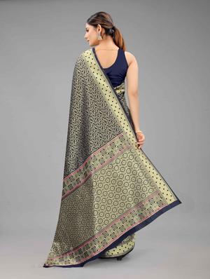 navy art silk banarasi saree with blouse - 18187185 - Standard Image - 3