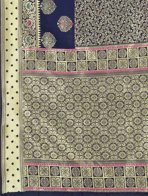 navy art silk banarasi saree with blouse - 18187185 - Standard Image - 6