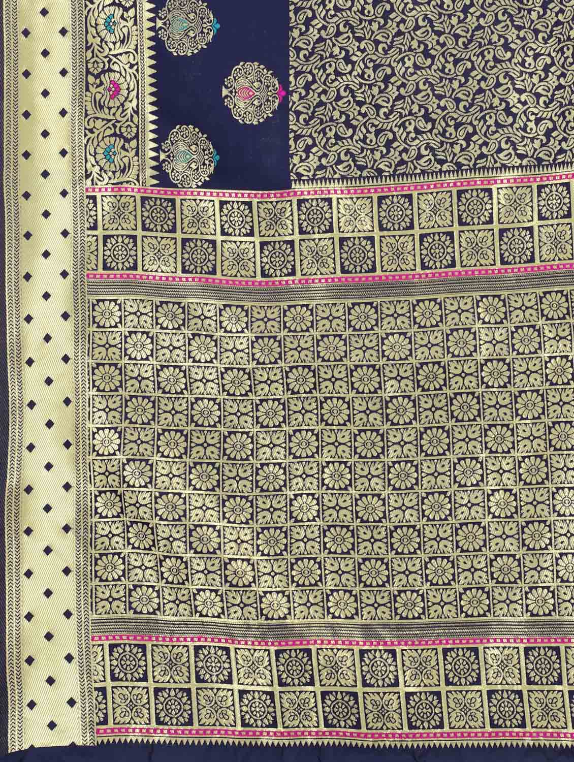 navy art silk banarasi saree with blouse - 18187185 - Zoom Image - 6