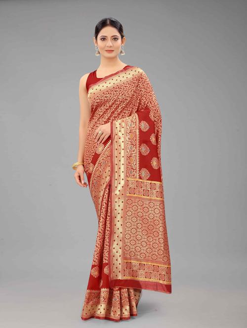 red art silk banarasi saree with blouse - 18187187 - Standard Image - 1