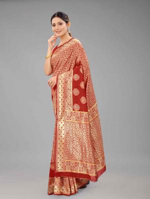 red art silk banarasi saree with blouse - 18187187 - Standard Image - 2