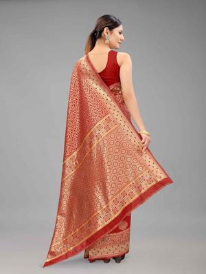 red art silk banarasi saree with blouse - 18187187 - Standard Image - 3