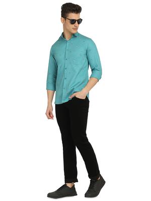 cyan printed casual shirt - 18187858 - Standard Image - 4