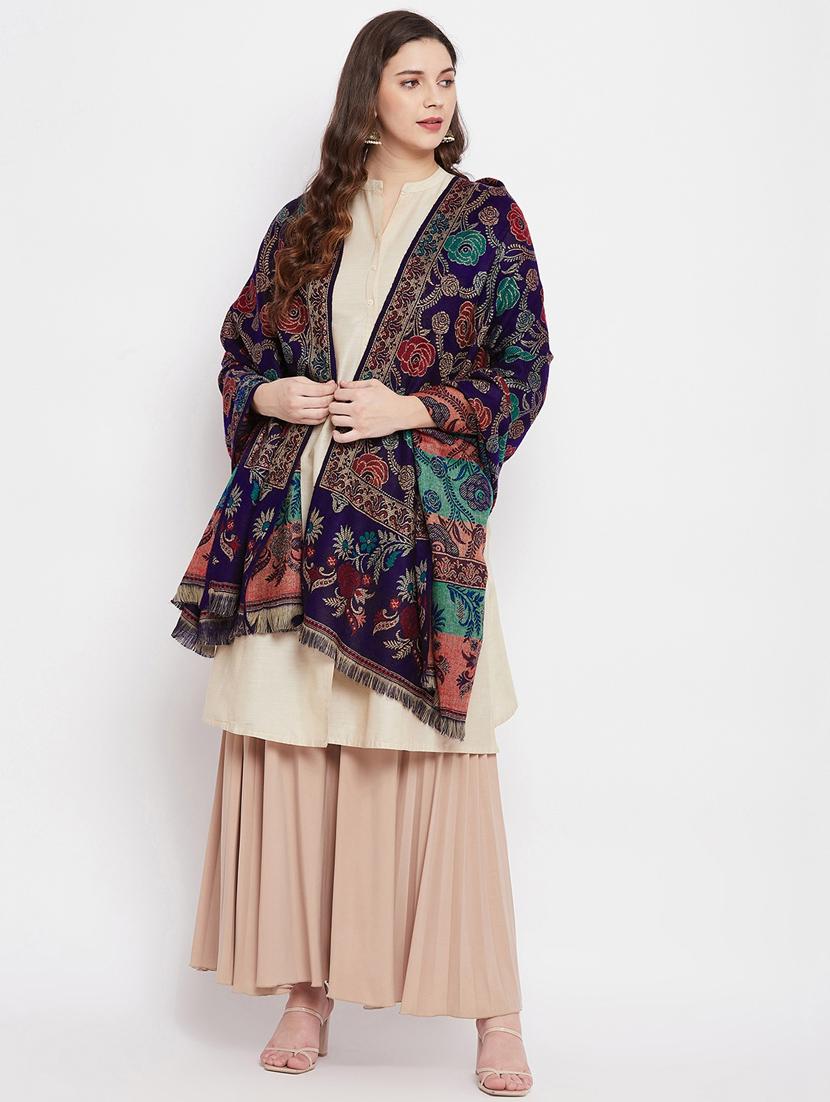 navy blue acro wool shawl - 18188144 - Zoom Image - 4