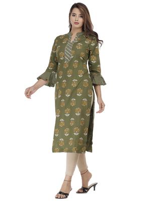 green printed straight kurta - 18188359 - Standard Image - 2