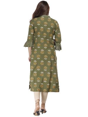 green printed straight kurta - 18188359 - Standard Image - 3