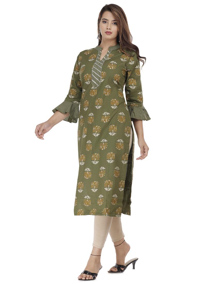 green printed straight kurta - 18188359 - Zoom Image - 2