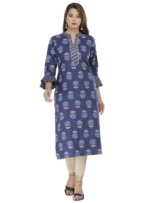 navy printed straight kurta - 18188406 - Standard Image - 1