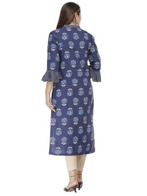 navy printed straight kurta - 18188406 - Standard Image - 3