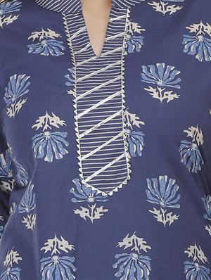navy printed straight kurta - 18188406 - Standard Image - 4