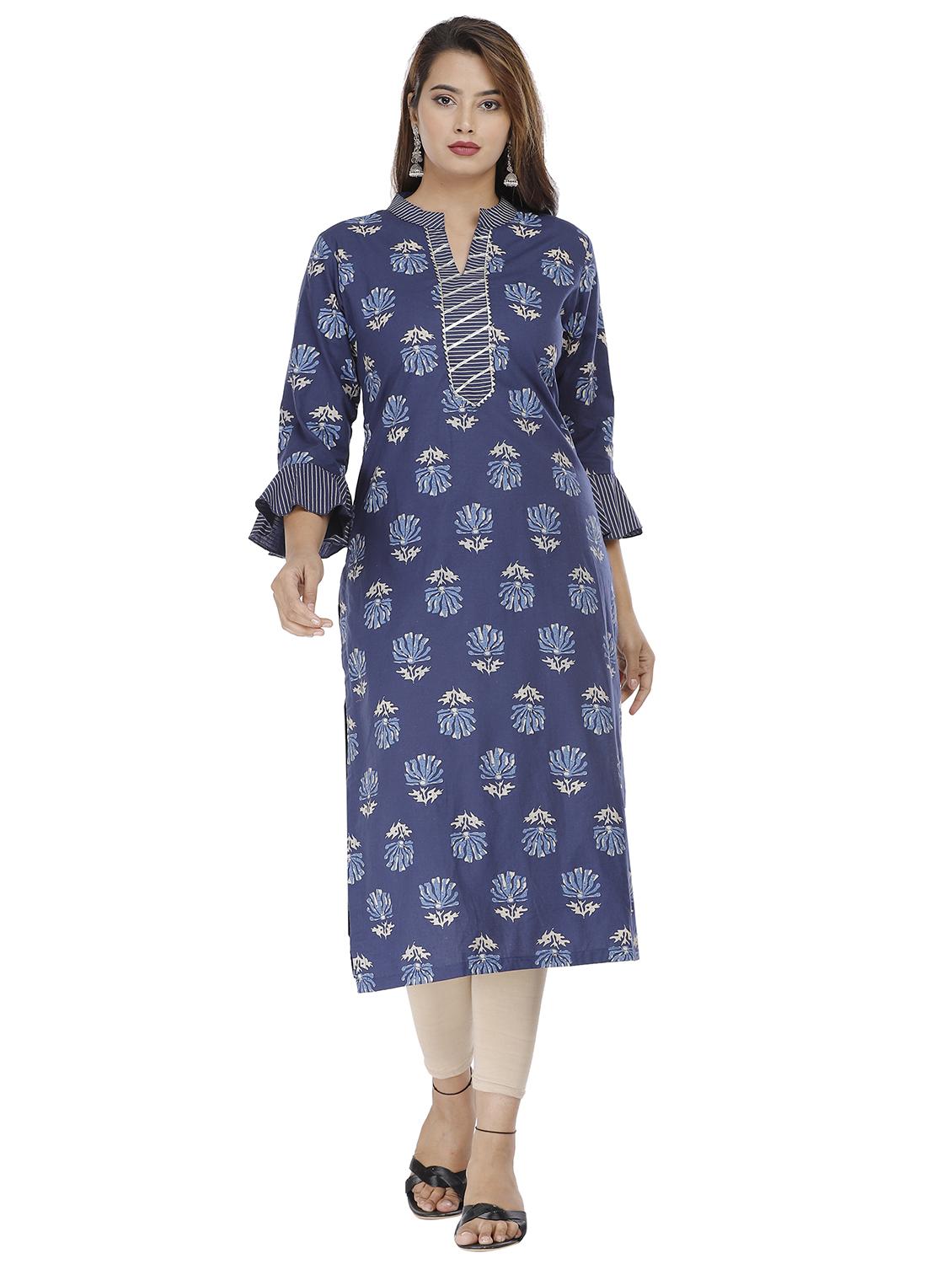 navy printed straight kurta - 18188406 - Zoom Image - 1