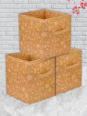 kuber industries metallic print non woven 3 pieces fabric foldable storage cube with handle,extra large (beige) - 18188922 - Standard Image - 2