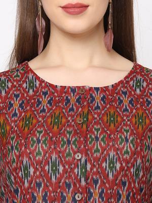 red printed straight kurta - 18189436 - Standard Image - 4