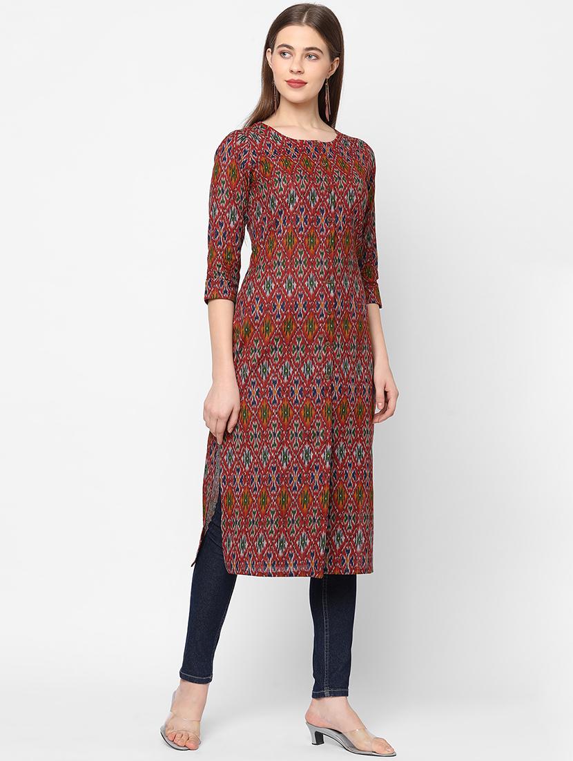 red printed straight kurta - 18189436 - Zoom Image - 2
