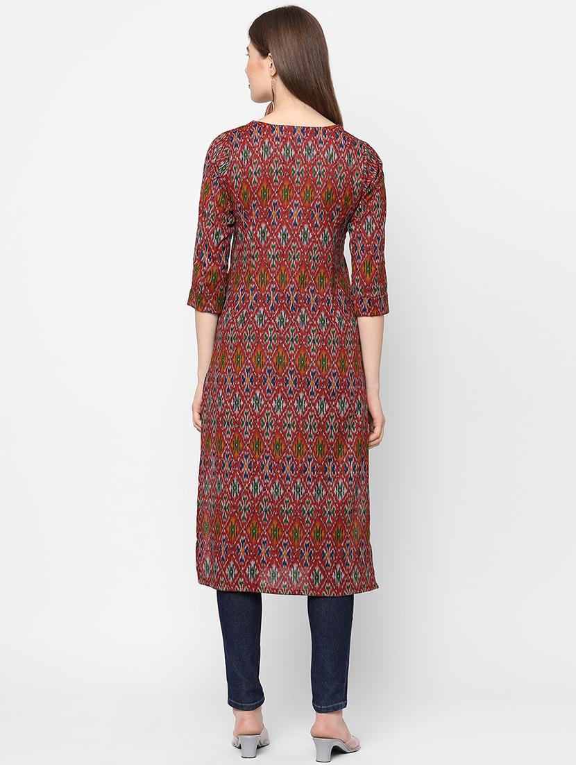 red printed straight kurta - 18189436 - Zoom Image - 3