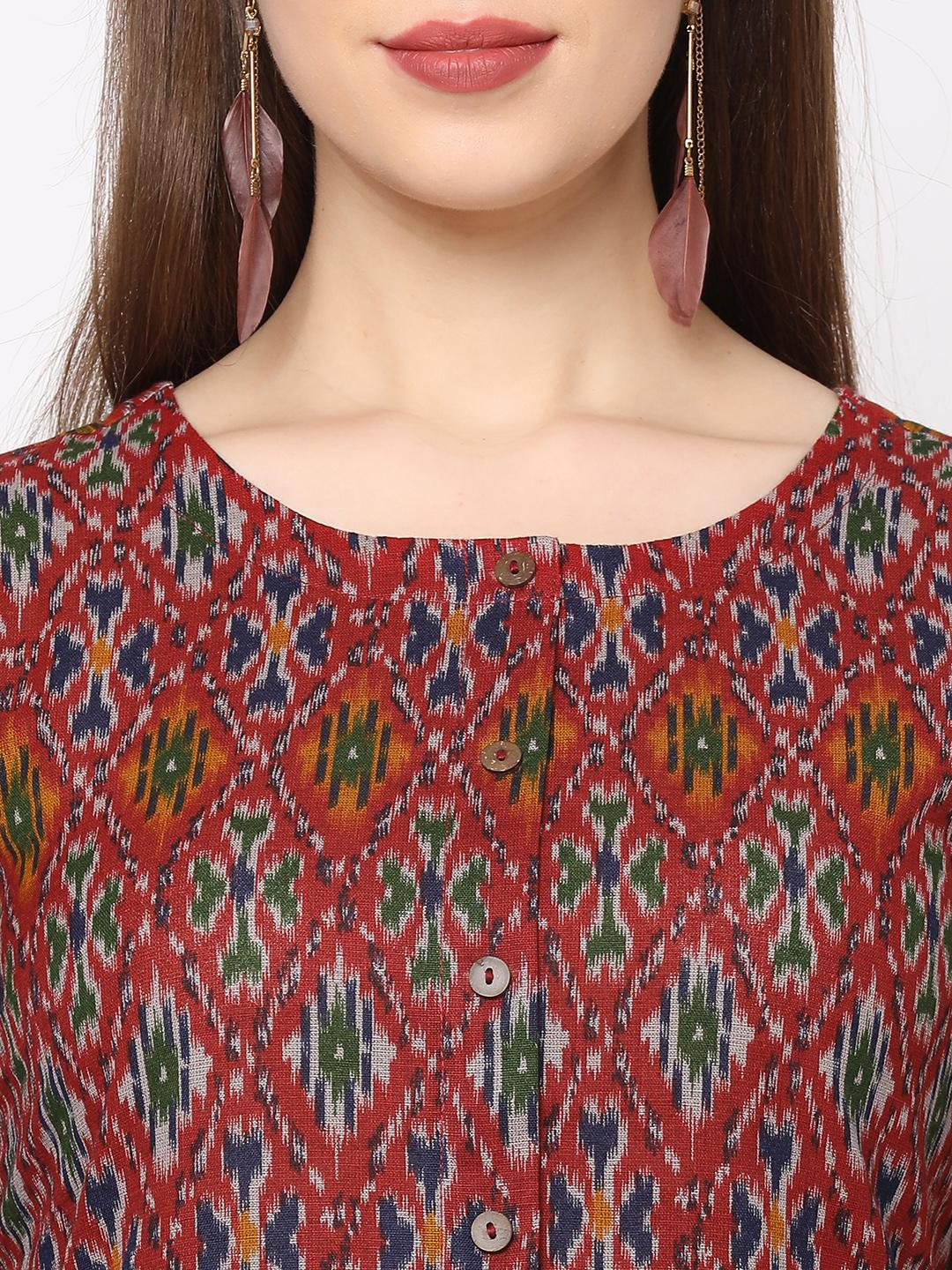 red printed straight kurta - 18189436 - Zoom Image - 4