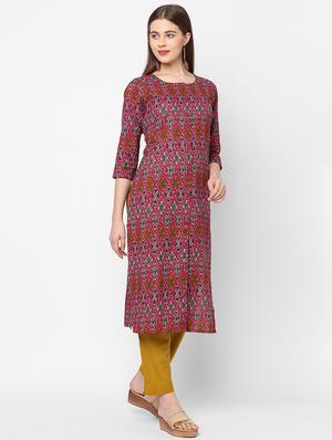 pink printed straight kurta - 18189437 - Standard Image - 2