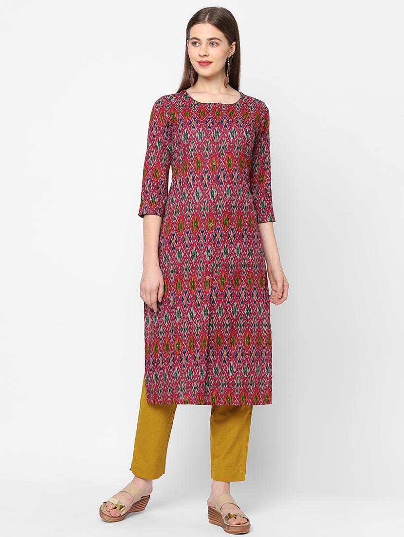 pink printed straight kurta - 18189437 - Zoom Image - 1