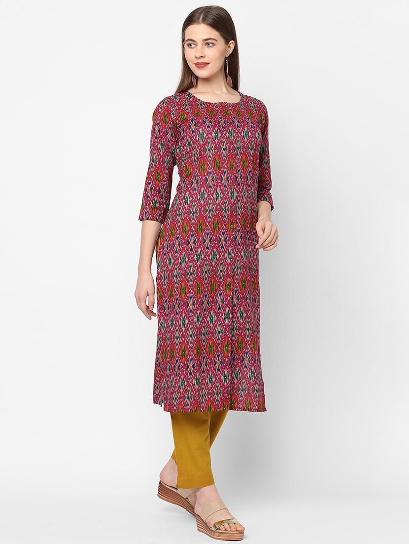 pink printed straight kurta - 18189437 - Zoom Image - 2