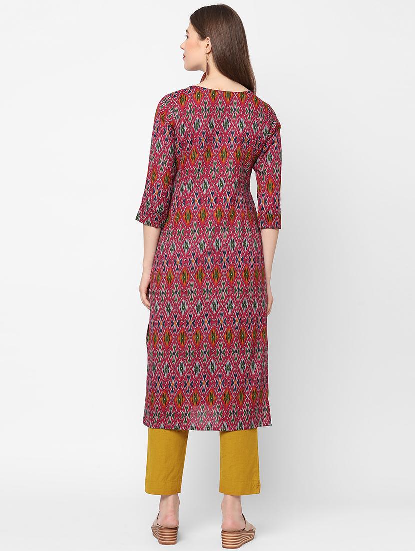 pink printed straight kurta - 18189437 - Zoom Image - 3