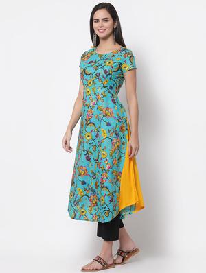 blue printed flared kurta - 18192269 - Standard Image - 2
