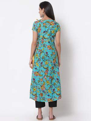 blue printed flared kurta - 18192269 - Standard Image - 4