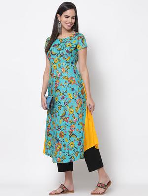 blue printed flared kurta - 18192269 - Standard Image - 5