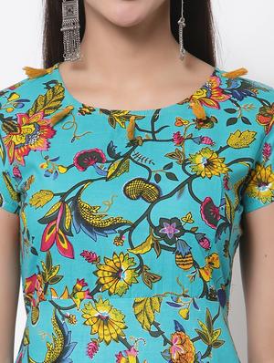 blue printed flared kurta - 18192269 - Standard Image - 6