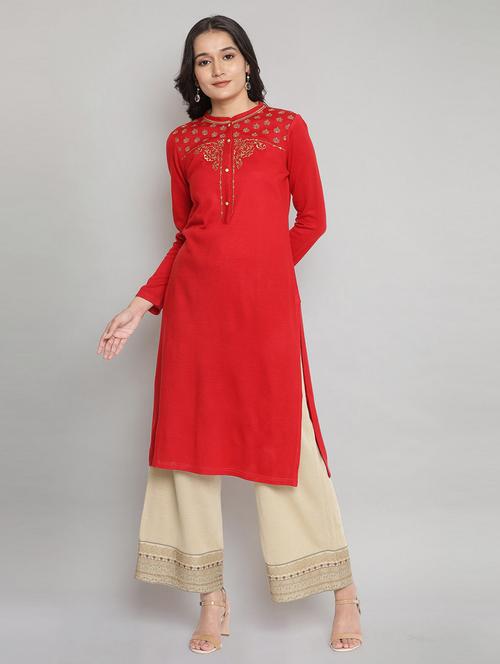 red straight kurta - 18193188 - Standard Image - 1