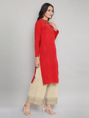red straight kurta - 18193188 - Standard Image - 2