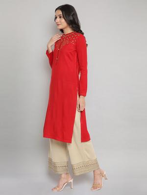 red straight kurta - 18193188 - Standard Image - 3