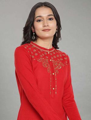 red straight kurta - 18193188 - Standard Image - 5