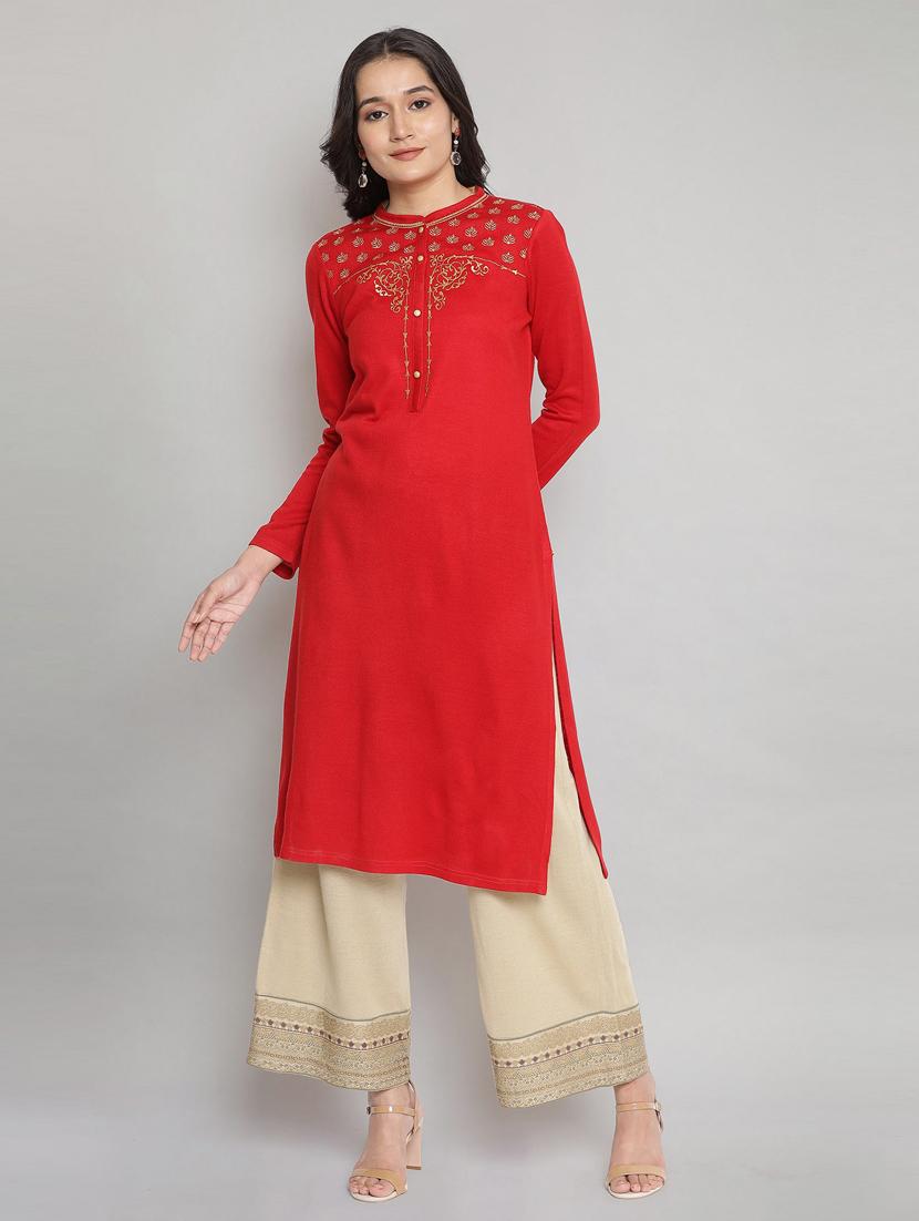 red straight kurta - 18193188 - Zoom Image - 1