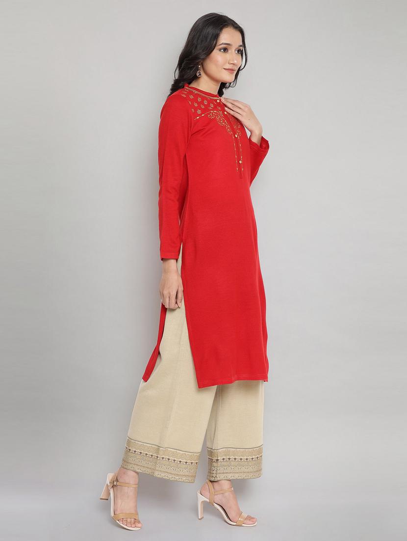 red straight kurta - 18193188 - Zoom Image - 2