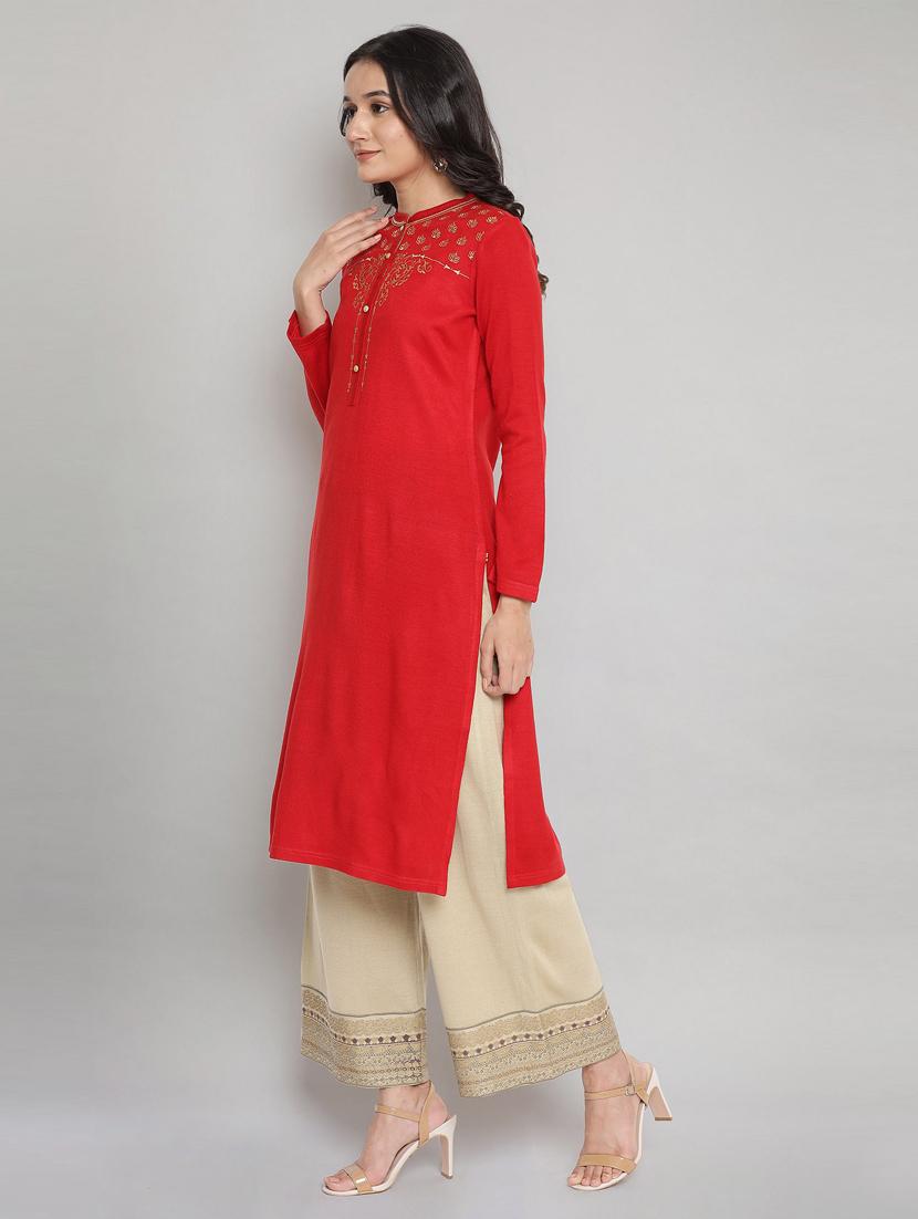 red straight kurta - 18193188 - Zoom Image - 3