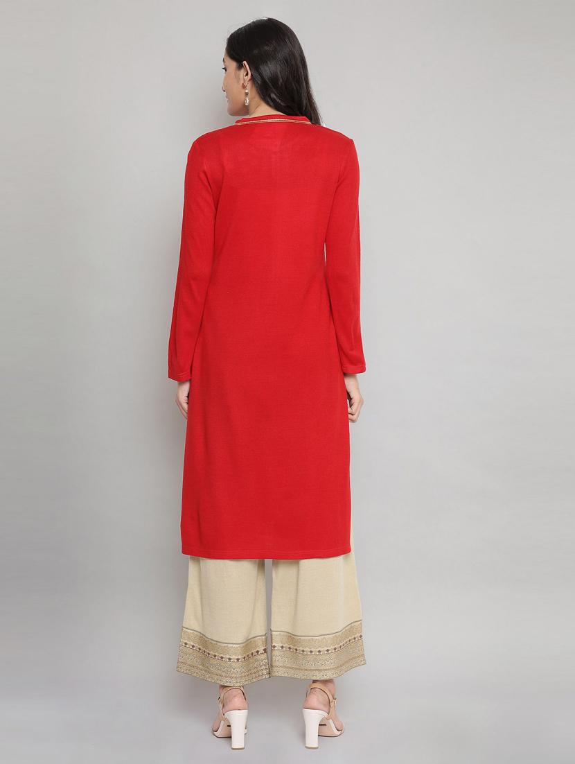 red straight kurta - 18193188 - Zoom Image - 4