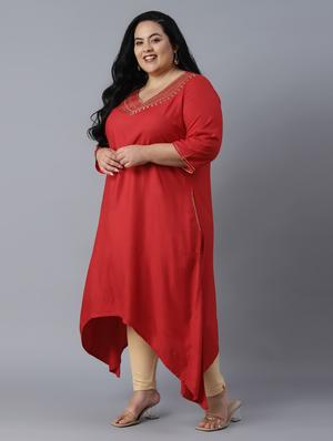 red viscose a-line plus size kurta - 18193209 - Standard Image - 2