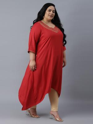 red viscose a-line plus size kurta - 18193209 - Standard Image - 3