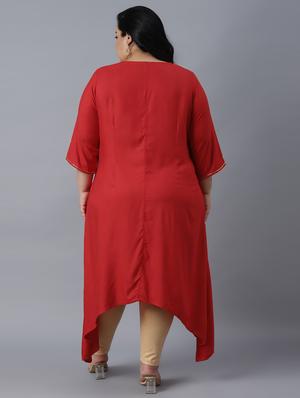 red viscose a-line plus size kurta - 18193209 - Standard Image - 4