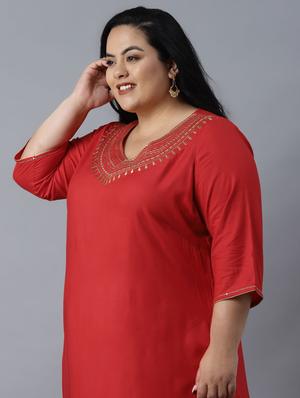 red viscose a-line plus size kurta - 18193209 - Standard Image - 5