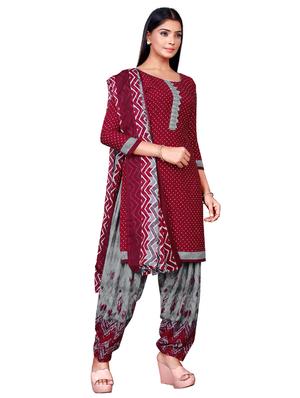 maroon synthetic salwar suit unstitched - 18193779 - Standard Image - 2