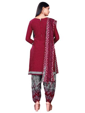 maroon synthetic salwar suit unstitched - 18193779 - Standard Image - 3